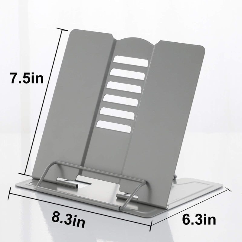 [Australia - AusPower] - MSDADA Desk Book Stand Metal Reading Rest Book Holder Angle Adjustable Stand Document Holder Portable Sturdy Lightweight Bookstands-Textbooks Tablet Music Books Cook Recipe (Grey) Grey 