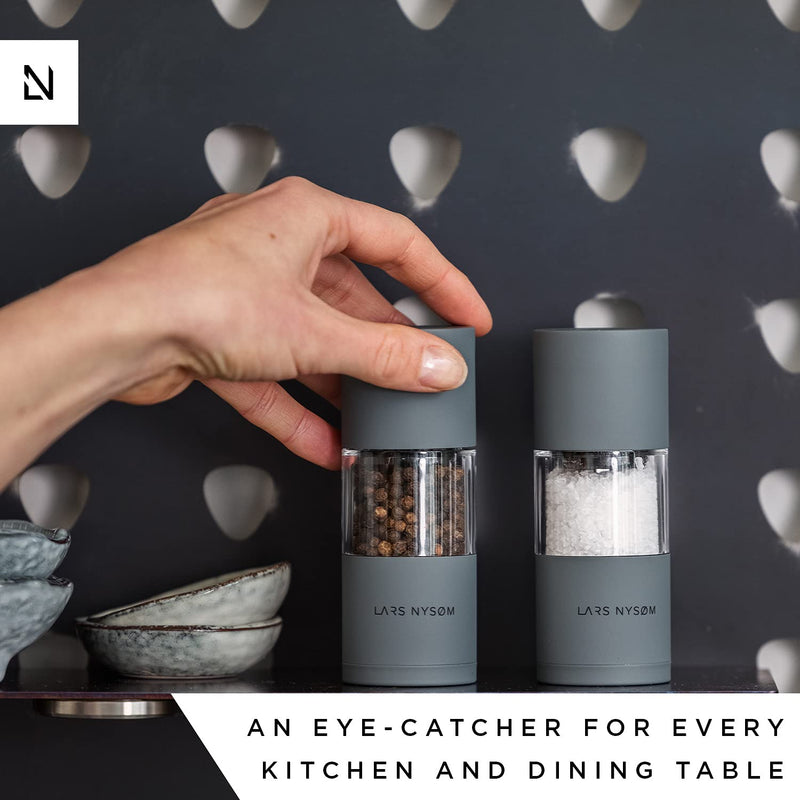 [Australia - AusPower] - LARS NYSØM Stainless Steel Salt and Pepper Mills Set with Adjustable Ceramic Grinder 2 pieces I Design Spice Mills Set Manual (Set of 2, Cool Grey) 2-piece set Cool Gray 