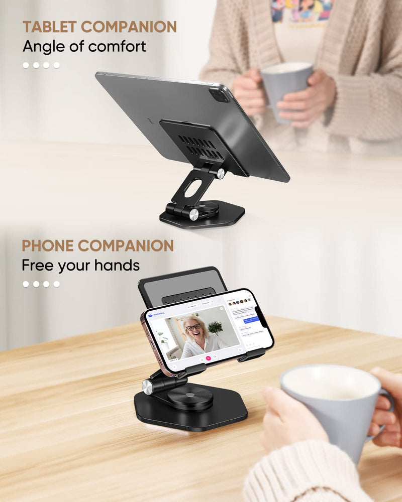 [Australia - AusPower] - SOJUNER Swivel Tablet Stand, Tablet Holder for iPad with 360 Rotating Base, Aluminum Foldable Desktop Stand Holder Compatible with All Tablet Such as iPad Pro 12.9,11,10.5,9.7, Black Black rotating type 