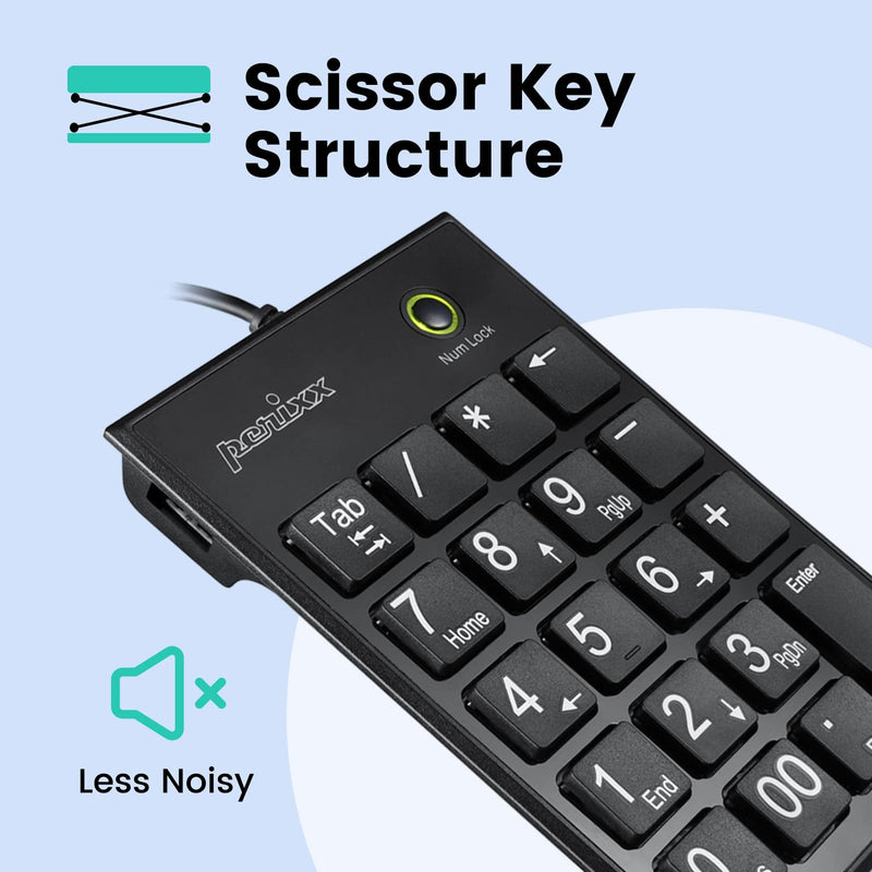 [Australia - AusPower] - Perixx PERIPAD-202C Wired USB-C Slim Numeric Keypad - Scissor Keys with 2 USB-A Hubs and Tab Key - Compatible for Tablet, Laptop, & Desktop - Black USB type C with 2 Hubs 
