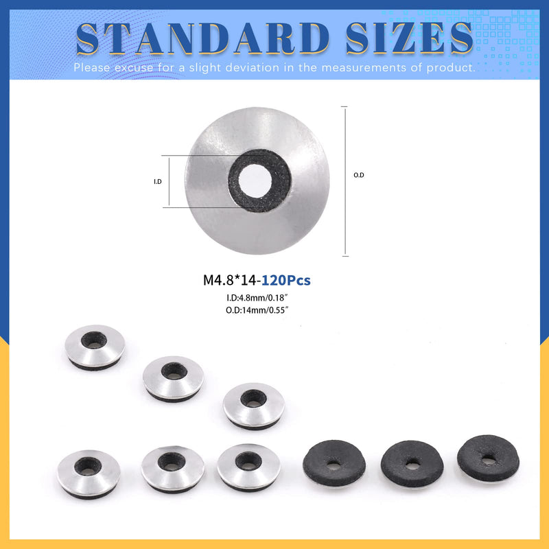 [Australia - AusPower] - Glarks 120Pcs M4.8x14 Stainless Steel Neoprene Backed EPDM Bonded Sealing Washers Assortment Kit Work for #4 Screws(M4.8x14) 