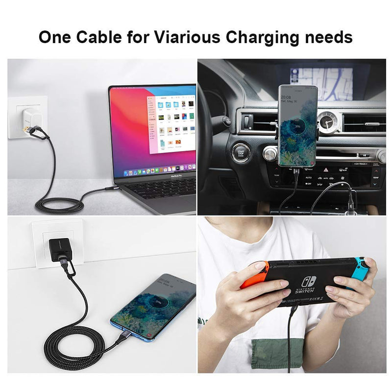 [Australia - AusPower] - CableCreation 2 in 1 USB C Cable 4FT Braided USB2.0 C to C Cable 60W USB-A/C to C 3A Fast Charging Cable Data 480Mbps for MacBook iPad Mini iPad Pro Z Flip S21 S20 and Other USB C Devices Black 1.2m 