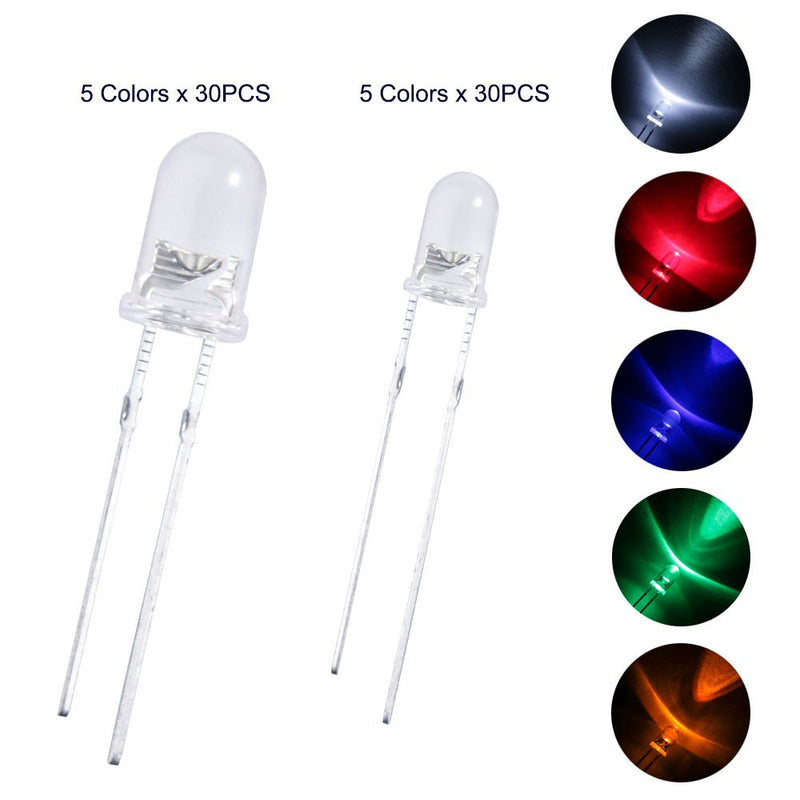 [Australia - AusPower] - ELEGOO 3mm and 5mm Diffused and Clear Assorted LED Kit 5 Colors with UV, RGB CA, Fast Flashing Compatible with Arduino (Pack of 350) A)pack of 350(3mm and 5mm 5 Colors) 