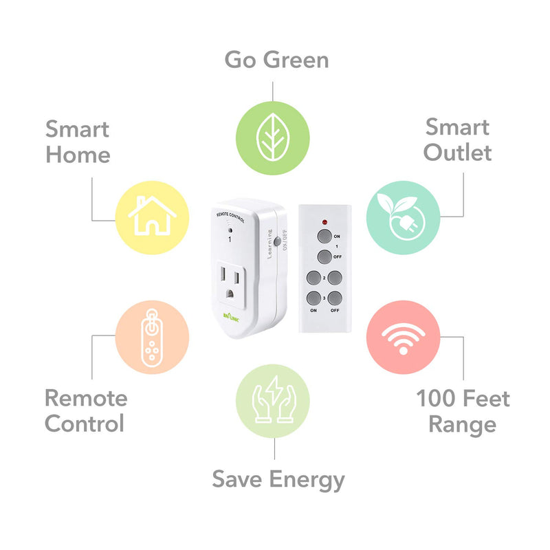 [Australia - AusPower] - BN-LINK Wireless Remote Control Electrical Outlet Switch for Lights, Fans, Christmas Lights, Small Appliance, Long Range White (Learning Code, 3Rx-1Tx) 1200W/10A 