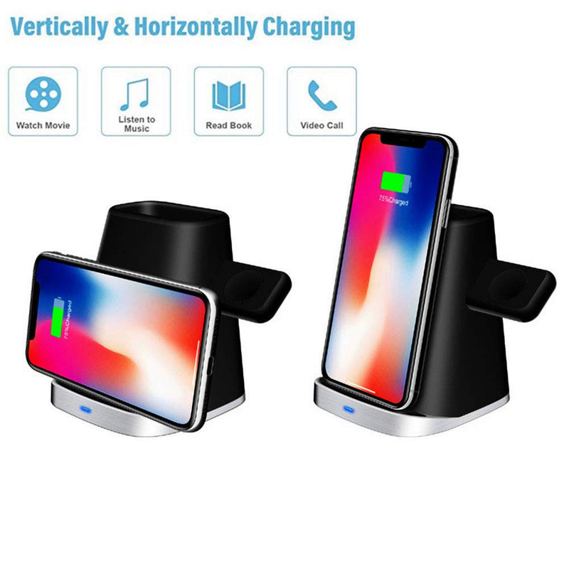 [Australia - AusPower] - Wireless Charger 3 in 1 Wireless Charging Dock QI Wireless Charger Stand Multiple Devices Fast Charge Station Compatible with iPhone 12 Pro/11 Pro/XS Max/Airpods/Apple iWatch2/3/4/5/6 (Black) Black 