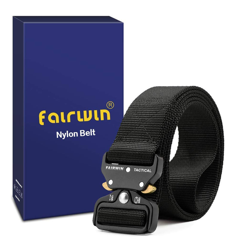 [Australia - AusPower] - FAIRWIN Tactical Belt, Military Style Webbing Riggers Web Belt Heavy-Duty Quick-Release Metal Buckle Belt for Men Black S 30"-36" 
