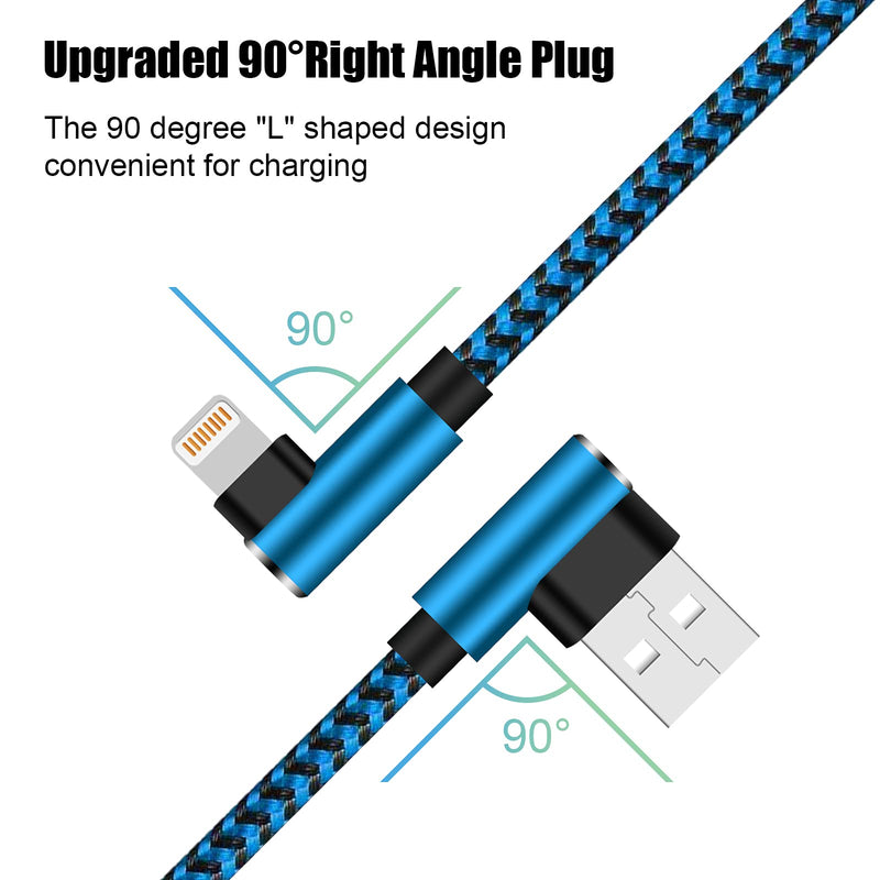 [Australia - AusPower] - finekeep iPhone Charger Cable 10FT 3 Pack 90 Degree Lightning Cable MFi Certified Nylon Braided Right Angled Lightning Charging Cable for iPhone 12/11/11 Pro/XS Max/XR/X/8/7/6 (Blue Black) Blue 