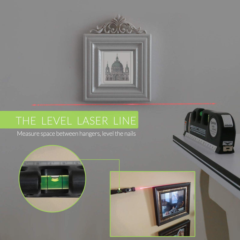 [Australia - AusPower] - Qooltek Multipurpose Laser Level Laser Line 8 feet Measure Tape Ruler Adjusted Standard and Metric Rulers for hanging pictures 