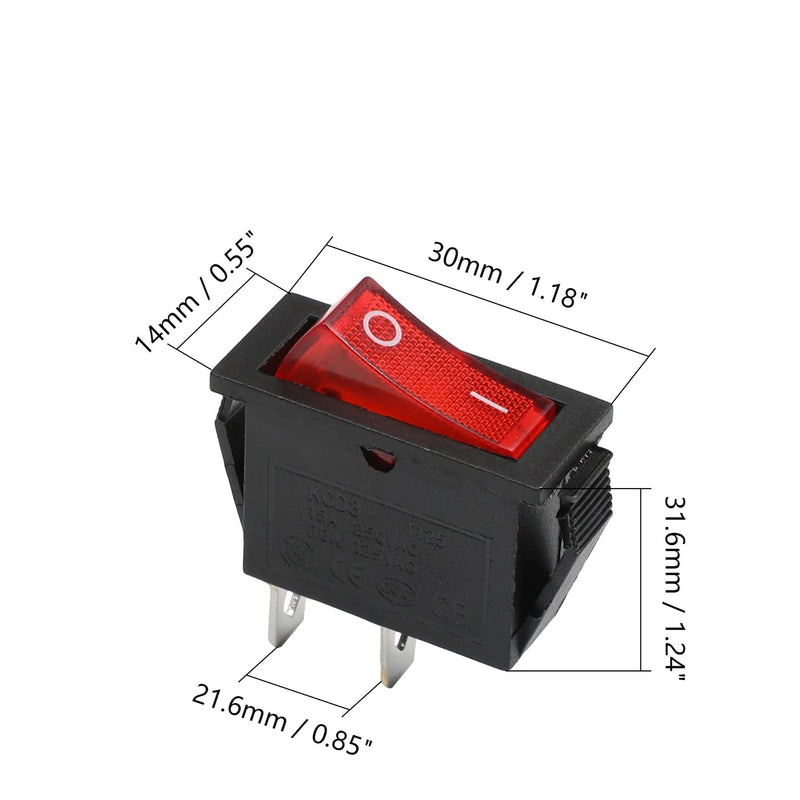 [Australia - AusPower] - Fielect 1Pcs KCD3 ON/Off Boat Rocker Switch 2Pin 250V/15A 125V/20A Car Boat Red Rocker Switch Toggle 1Pcs 2 Position 2 Pin Red 