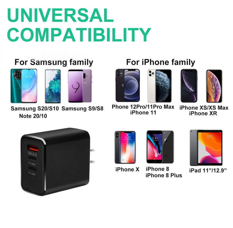 [Australia - AusPower] - USB C Charger Block,3 Port USB C Fast Charger Adapter-45w Wall Charger for iPhone 13/iPhone 13 Pro max/iPhone 12/iPhone 12 Pro max/11/11Pro Max/X Watch/Galaxy S21 S20 Note20 Black 