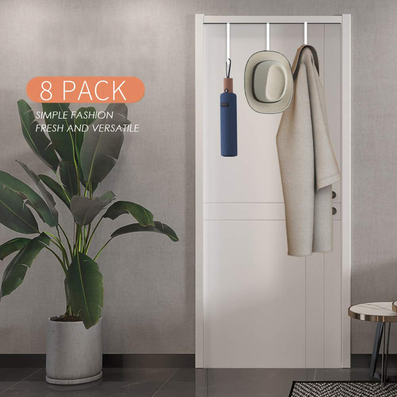 [Australia - AusPower] - 8 Pack Over The Door Hooks, Z-Shaped Reinforced Metal Reversible Door Hanger, Fits 1-3/8” and 1-3/4”, Hold Up to 35Lbs, for Hanging Clothes, Towels, Coats (White, 2 Lengths) 