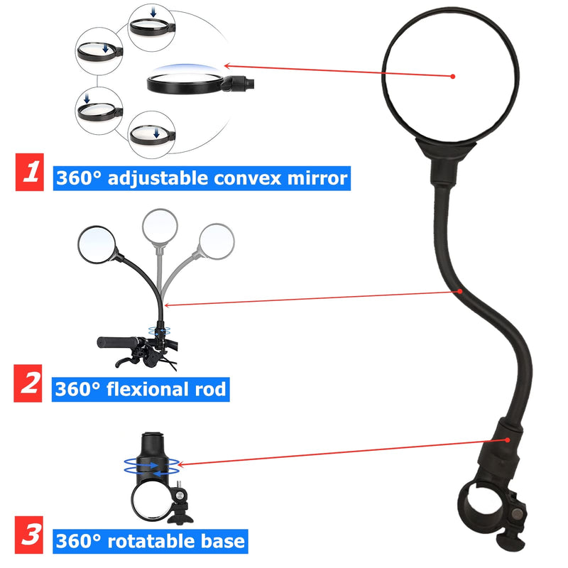 [Australia - AusPower] - RYANGO Bike Mirror, Adjustable Bike Mirrors Handlebar Rearview Mirror, Acrylic Convex Round Bike Rear View Mirrors for Handlebars, Bicycle Mirror for E-bike Scooter 