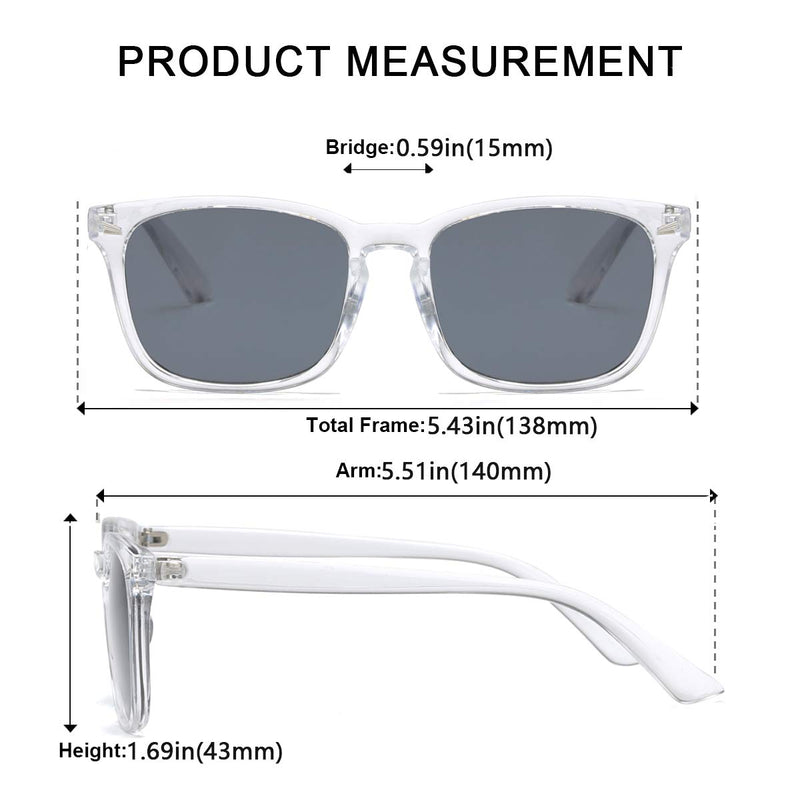 [Australia - AusPower] - AISSWZBER Square Polarized Sunglasses for Women Men Classic Trendy Stylish Sun Glasses 100% UV 400 Lens Protection Transparent 