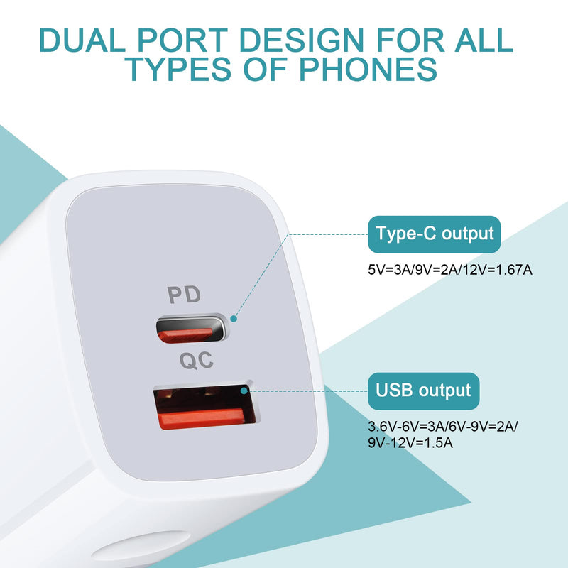 [Australia - AusPower] - JoHouer 20W USB C Wall Adapter Compatible with iPhone 13 12 11 Pro Max Mini XS XR X 8, Samsung Galaxy S22 S21 S20 Ultra 5G S21 FE 5G, LG, Moto, C Port Charging Block USB C Cube Dual USB Wall Charger 3Pack 20W USBA and USBC Charger Block 