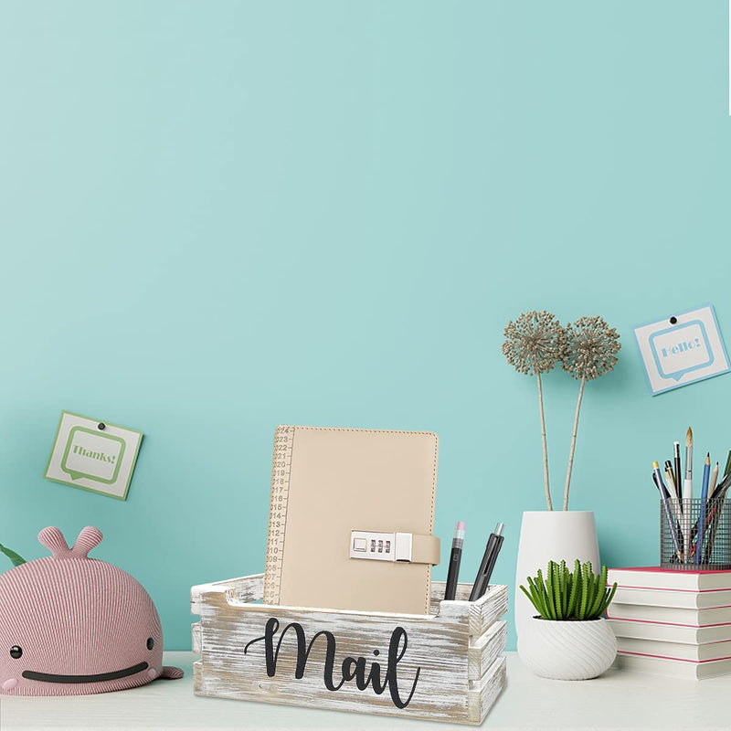 [Australia - AusPower] - Whitewashed Wood Tabletop Mail Holder Box, Desktop Mail Organizer, Farmhouse Mail Organizer Countertop, Mail Holder, Letter Holder, Mail Storage Box, Bill Coupon Organizer with Letter Script Design 
