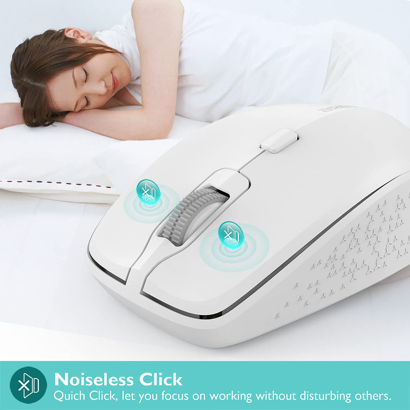 [Australia - AusPower] - Wireless Mouse Dual Mode Bluetooth Mouse Wireless 2.4G Computer Mouse Optical Silent Mouse USB Receiver in The Mouse 3 Adjustable DPI Mice for MacBook Laptop Notebook PC Tablet (White) White 