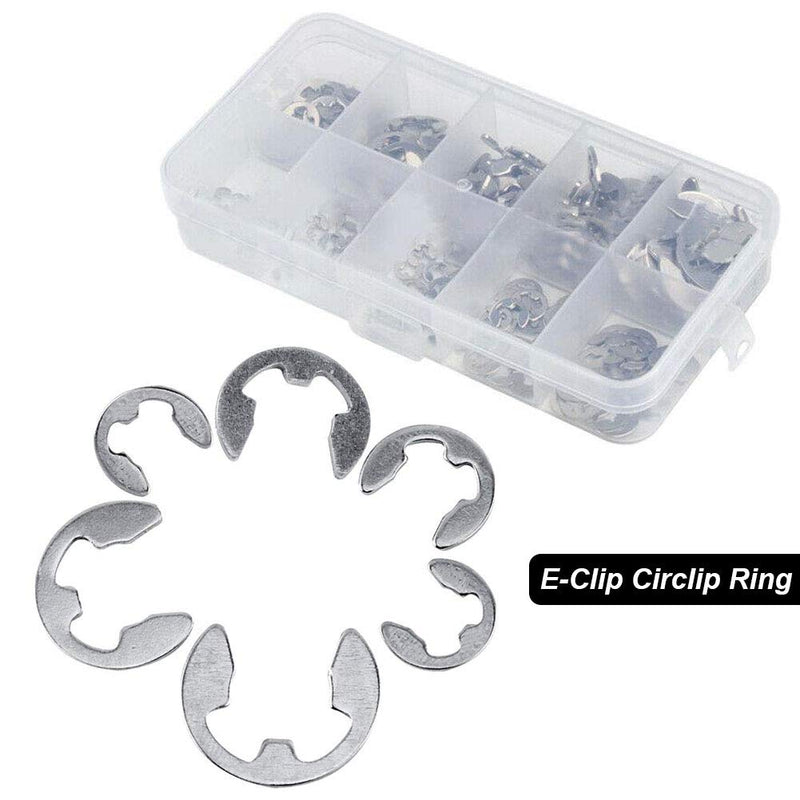 [Australia - AusPower] - Saipe 200pcs E-Clip External Retaining Ring Assortment Kit 10 Sizes E-Clip Circlip Ring 304 Stainless Steel Opening Snap Ring Circlip Set with Box (1.5/2 /3/4/5/6/7/8/9/10mm) 