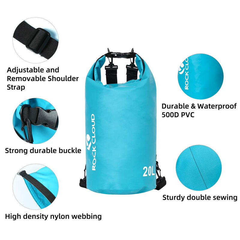 [Australia - AusPower] - ROCK CLOUD Dry Bag Waterproof 5L 10L 20L 30L 40L Dry Sack for Kayaking Rafting Boating Beach Surfing Swimming Canoe Camping Hiking Fishing Ski Black 