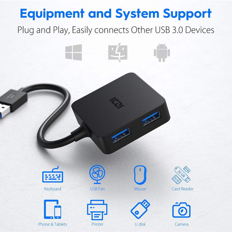 [Australia - AusPower] - ICZI USB 3.0 Hub,USB Splitter with 4-Port USB 3.0 Data Hub Converter Adapter for MacBook, Mac Pro/Mini, iMac, Surface Pro, XPS, Notebook PC, USB Flash Drives and More (Black) USB HUB 