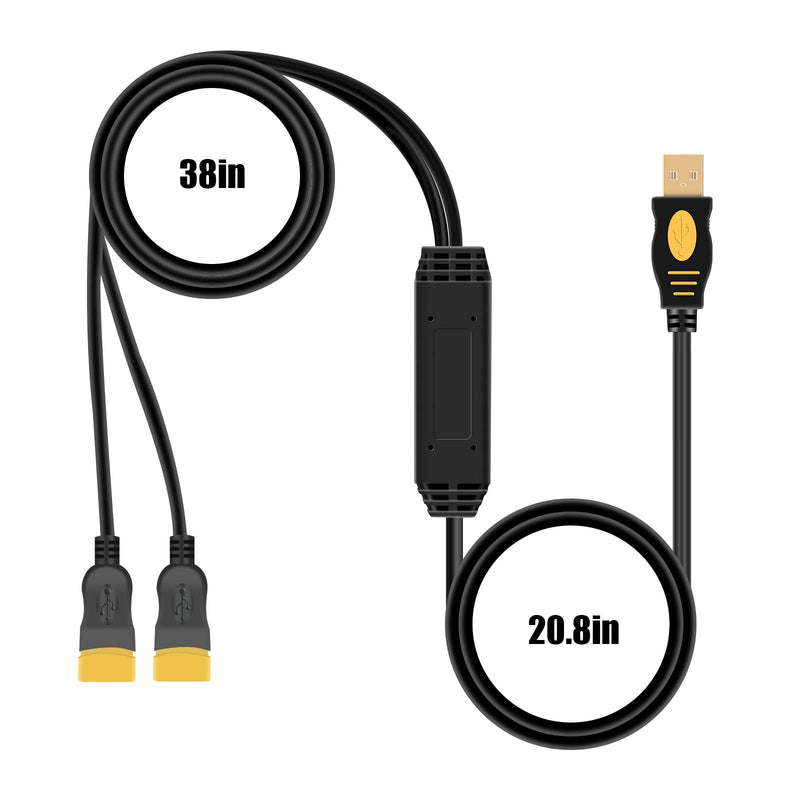 [Australia - AusPower] - Extra Long 59inch USB Y Splitter Cable 1 Male to 2 Female, FAOTUR 2 Port Inline USB 2.0 Data Charger Dual Hub Power Cord Extension Adapter for Laptop/Mac/Phone Charging/USB Flash Drives 