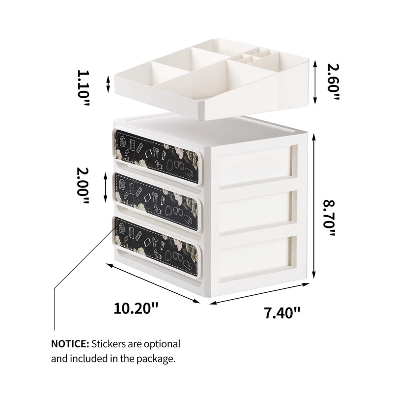 [Australia - AusPower] - Rempry Desktop Organizer with Drawers, Plastic Storage Box for Cosmetic, Jewelry, Hardware, Craft Supplies 3 Drawers Storage Units, White 