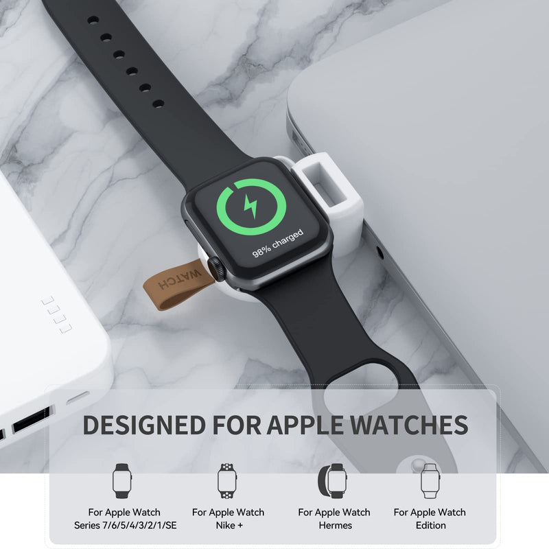 [Australia - AusPower] - NEWDERY Charger for Apple Watch Portable iWatch USB Wireless Charger, Travel Cordless Charger with Light Weight Magnetic Quick Charge for Apple Watch Series 7 6 5 4 3 2 1 SE (White) White 