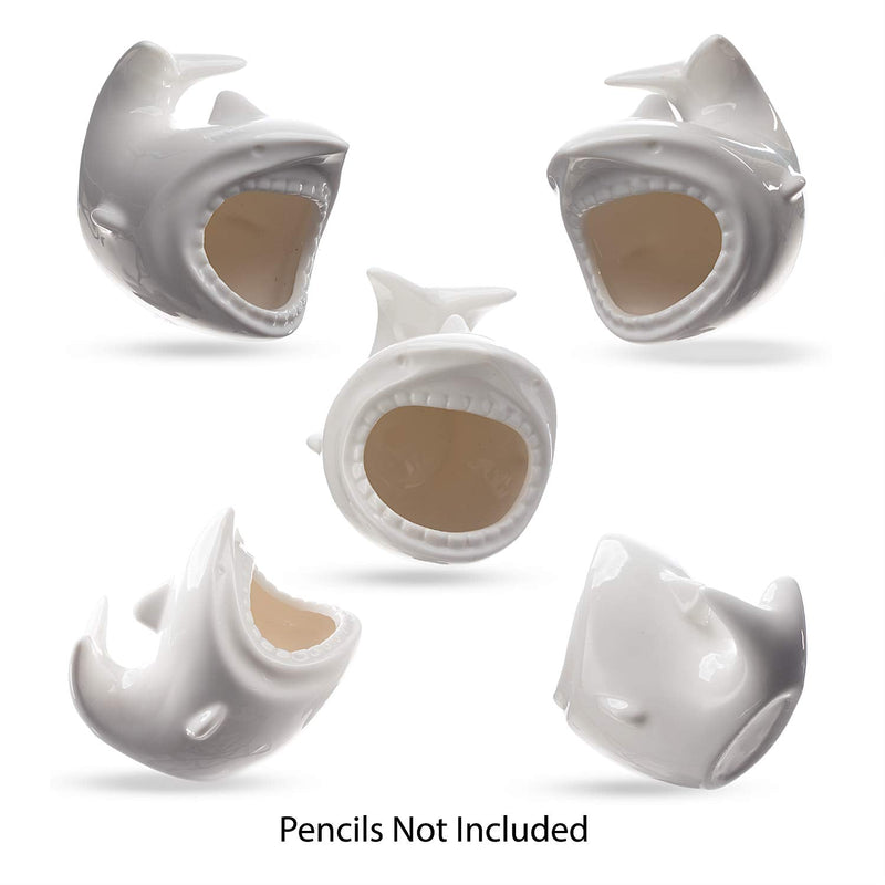 [Australia - AusPower] - ComSaf Cute Shark Shaped Pen Pencil Holder, White Ceramic Succulent Planter Pots for Home Office Decoration Desk Organization, Set of 1 