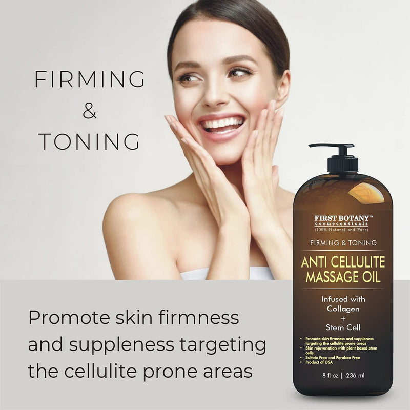 [Australia - AusPower] - Anti Cellulite Massage Oil - Infused w/ Collagen & Stem Cell - 100% Natural Massage Lotion & Cellulite cream, Remover & Massager - Helps Skin Tightening & Stretch Mark treatment for Women & Men - 8 oz 