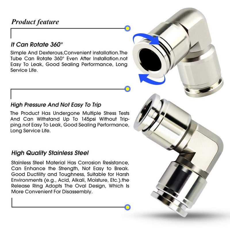 [Australia - AusPower] - TAILONZ PNEUMATIC Stainless Steel 1/4 inch od Push to Connect Fittings Tube Elbow Connect Push Fit Fittings Tube Fittings Push Lock PV-1/4 (Pack of 1) 1/4" OD 