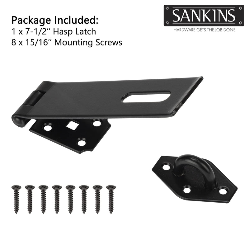 [Australia - AusPower] - SANKINS 7-1/2" Heavy Duty Door Lock Hasp Latch, 1/8" Thicker Iron Gate Hasp Latches Safety Packlock Clasp Locking with Lengthen Screws for Outdoor Doors, Gates, Shed, Drawers, Cabinets, Black 