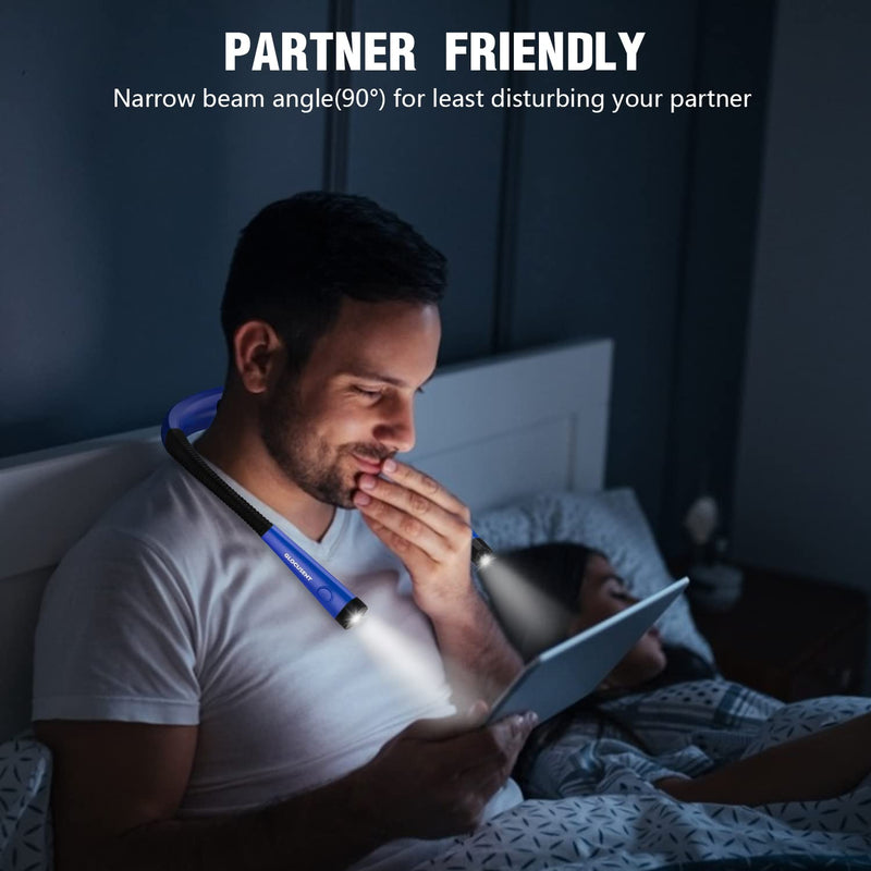 [Australia - AusPower] - Glocusent LED Neck Reading Light, Book Light for Reading in Bed, 3 Colors, 6 Brightness Levels, Bendable Arms, Rechargeable, Long Lasting, Perfect for Reading, Knitting, Camping, Repairing Light Blue 