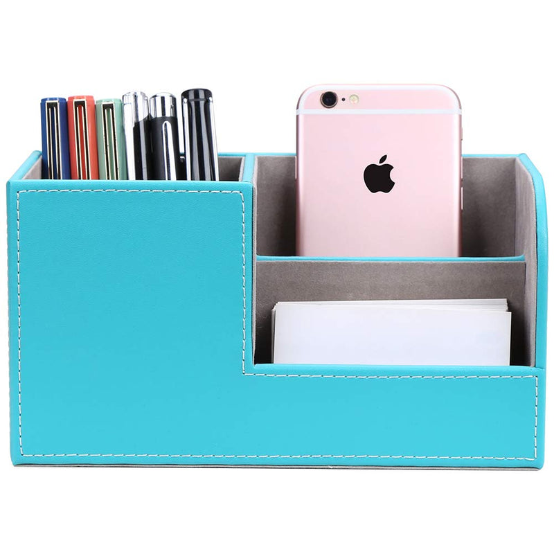 [Australia - AusPower] - GORESE Leather Desk Organizer, Multifunctional Pen Organizer for Home and Office,Pen Holder for Desk, Office Supply Caddy for Scissors, Note,Clips and Stapler(Mint Blue) 