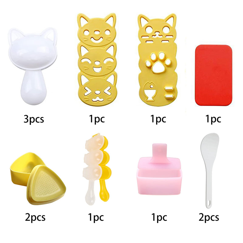 [Australia - AusPower] - Cute Cat Rice Ball Molds 6 Sets Sushi Molds Bento Box Accessories Kits with 1PC Musubi Maker Press Mold, 2PCS Gimbap Molds Triangle and 1PC Rice Ball Mold Shaker for DIY Fun Lunch Box Picnic Tool 