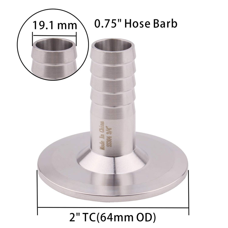 [Australia - AusPower] - DERNORD 2" Tri Clamp to 0.75" Hose Barbed Adapter SUS304 Sanitary Hose Barb Pipe Fitting (3/4 Inch Barb Hose) 3/4 Inch Barb Hose 