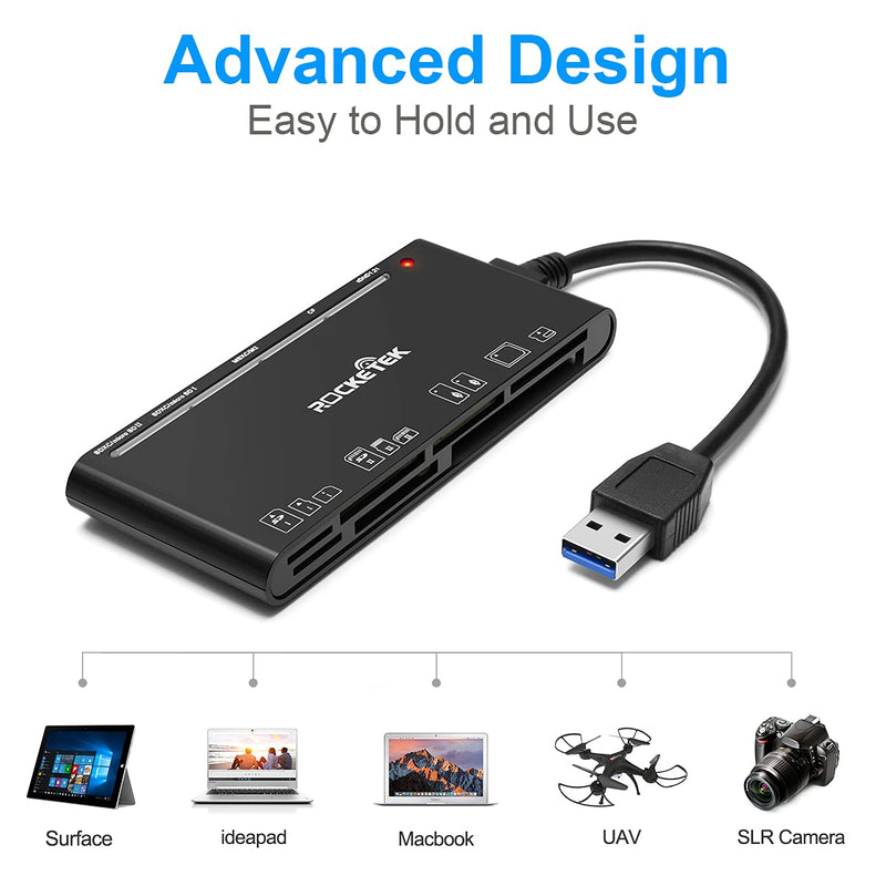 [Australia - AusPower] - 7-IN-1 Multi Card Reader, Rocketek USB 3.0 Memory Card Reader for SD/SDXC/SDHC/Micro SD/CF/XD/MS/MMC Camera Memory Card, 7 in 1 USB Card Reader/Writer(5Gbps) SD Card Reader for Mac OS,Windows,Linux RT-CR7 