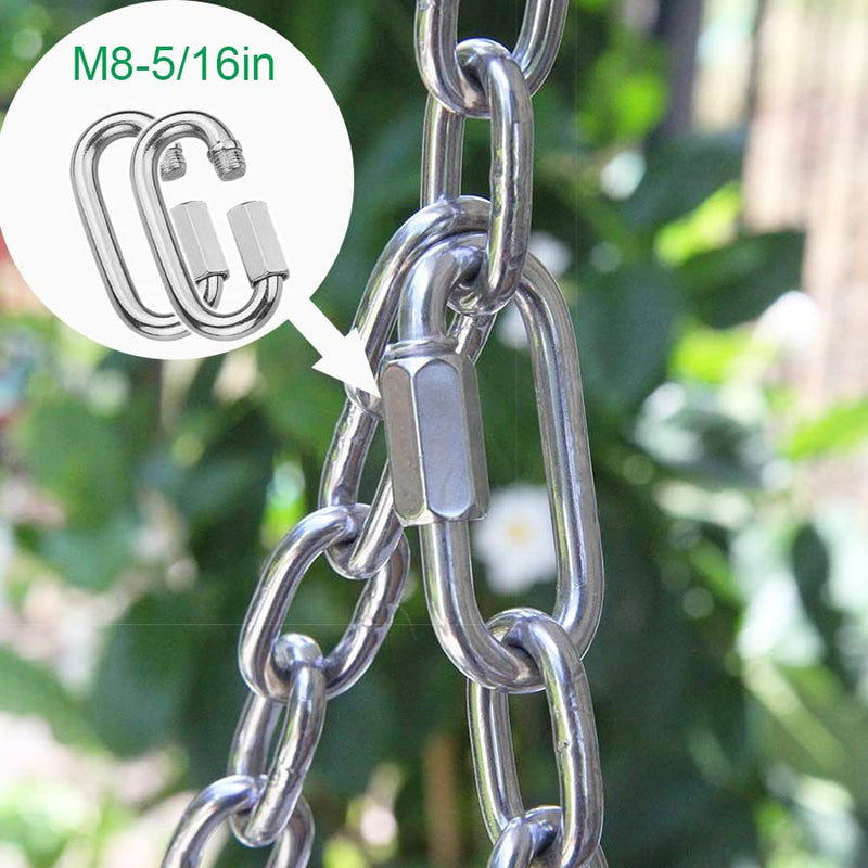 [Australia - AusPower] - 8 Pack Quick Link Chain Connector, 5/16Inch Stainless Steel Chain Link, M8 D Shape Locking Carabiner with 1200lb Capacity, Quick Link Heavy Duty for Carabiner, Camping, Hammock and Outdoor Equipment 