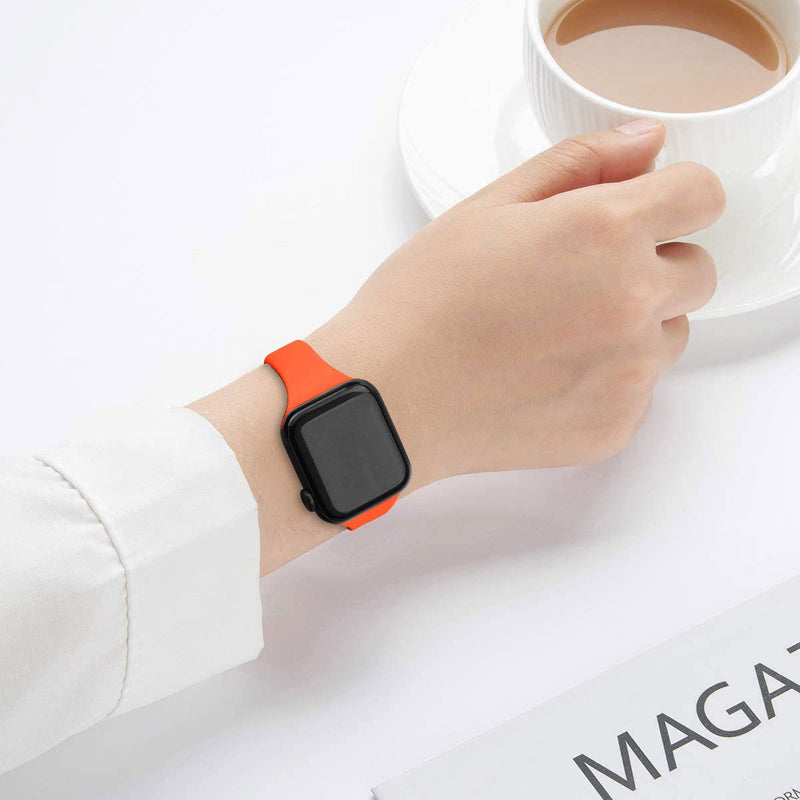 [Australia - AusPower] - Slim Silicone Solo Loop Bands Compatible with Apple Watch Band 38mm 40mm 41mm 42mm 44mm 45mm iWatch Series 7 6 5 SE 4 3 2 1 Strap, for Women Men Elastic Narrow Soft Thin Replacement Wristband 3pcs-Orange/Yellow/red 