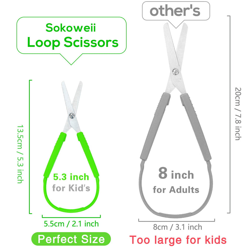 [Australia - AusPower] - Sokoweii Mini Loop Scissors for Toddlers, 5 Inch Adaptive Design, Right and Lefty Support, Easy-Open Squeeze Handles -3PCS 3Pcs (5.3inch) 