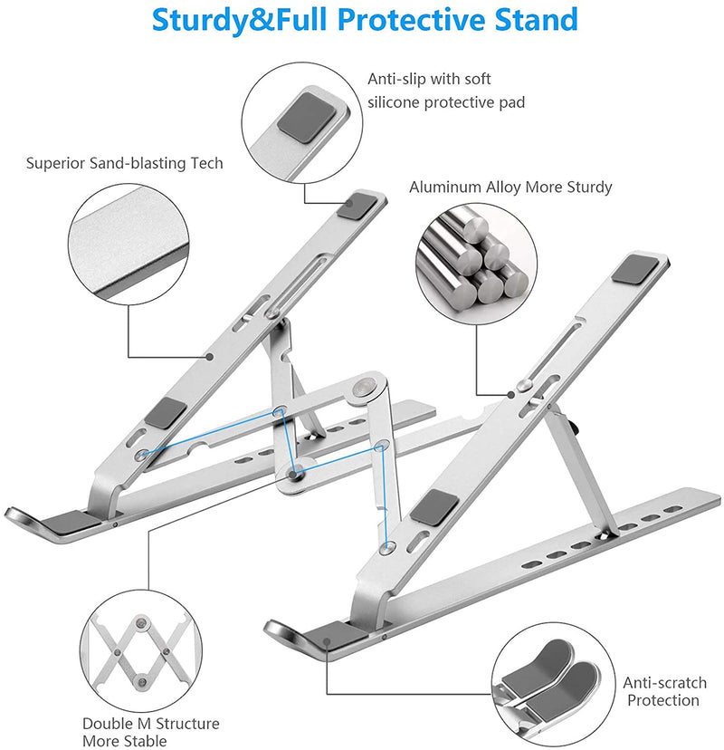 [Australia - AusPower] - Laptop Stand, Laptop Holder Riser Computer Stand, Adjustable Aluminum Foldable Portable Notebook Stand, Compatible with MacBook Air Pro, HP, Lenovo, Dell, More 10-15.6” Laptops and Tablets (Silver) 