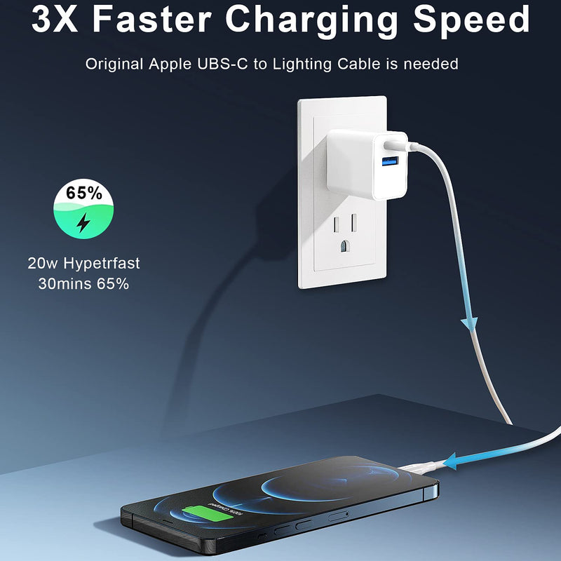 [Australia - AusPower] - USB C Wall Charger,iPhone Charger Block,20W PD Fast Charging Type C Dual Port Power Adapter Compatible with/iPhone 13/13 Pro/13 Pro Max/iPhone 12 11/Pro/Pro Max/X/XS,iPad Pro,Samsung Galaxy and More 