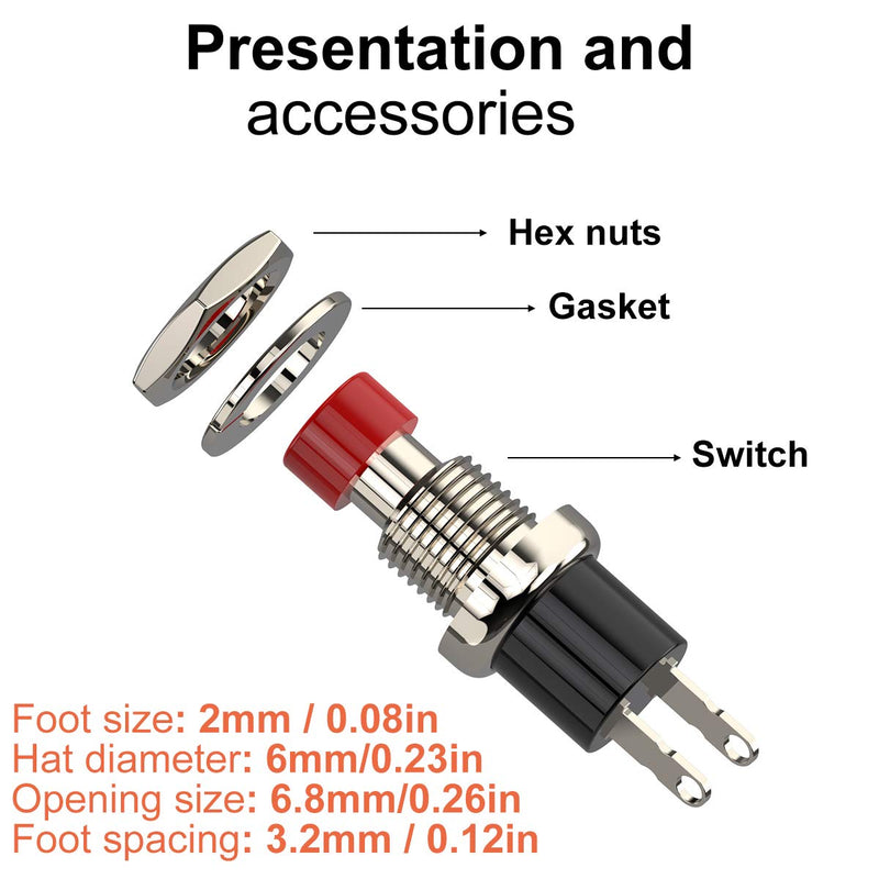 [Australia - AusPower] - DIYhz Momentary Push Button Switch, 1A 250VAC SPST Mini Pushbutton Switches Normal Closed(NC) Red Cap - 10pcs NC-10 