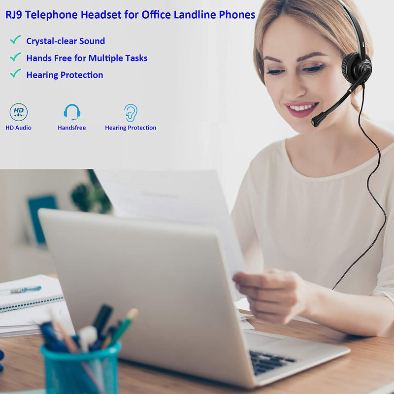 [Australia - AusPower] - RJ9 Telephone Headset with Microphone Noise Cancelling for Office Phones Corded Desk Phone Headset for Landline Plantronics Altigen Polycom Gigaset Avaya Aastra AudioCodes Toshiba Fanvil Nortel etc 