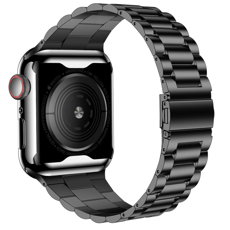 [Australia - AusPower] - iiteeology Compatible with Apple Watch Band 42mm Series 3 2 1, Upgraded Stainless Steel Link Replacement Band with iWatch Screen Protector Case Black/Black 