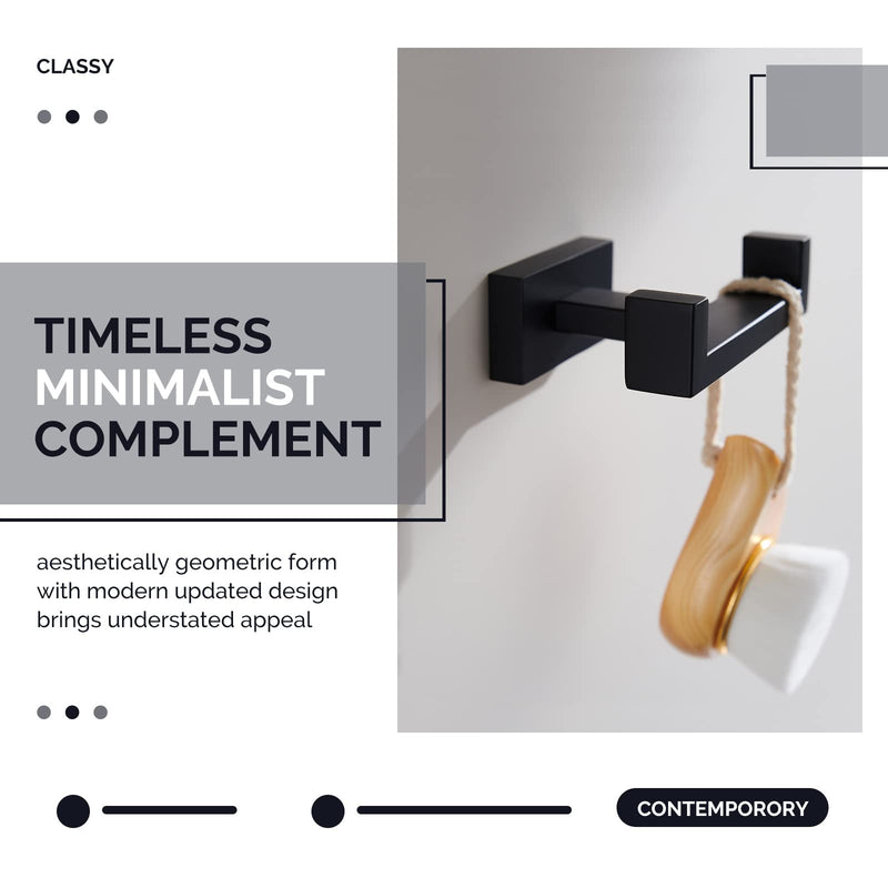 [Australia - AusPower] - Double Towel Hook 2 PCS Bundle with Toilet Paper Holder (Matte Black) 