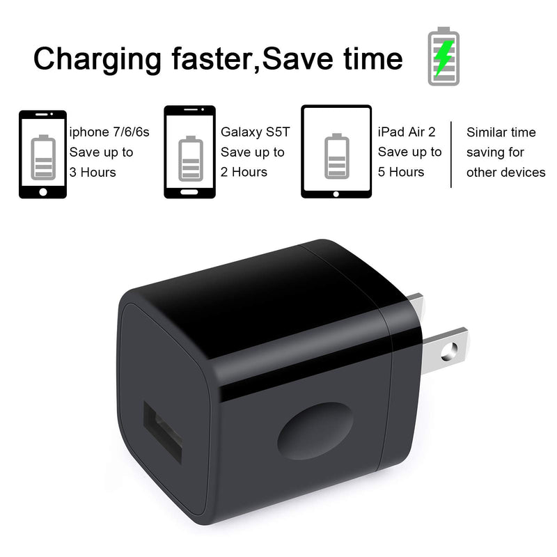 [Australia - AusPower] - USB Wall Charger, Charging Box, 5V/1A USB Cube Plug Charger Block Adapter Power Brick Compatible iPhone 12 Pro Max/11/XR/XS/X/8/7P/6S, Samsung Galaxy S21/S20 FE 5G/S10/S9/Note 20 Ultra/A51/A71, Moto Black 