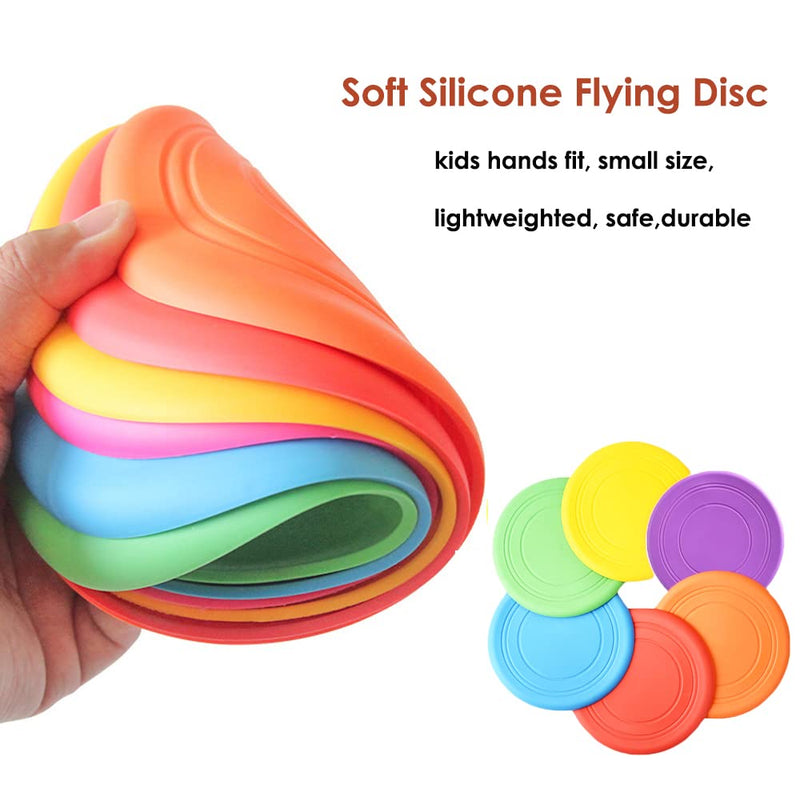 [Australia - AusPower] - SUHEEUS Kids Flying Disc Toy Outdoor Playing Lawn Game Disk Flyer for Kindergarten Teaching Soft Silicone Colorful 6 Pack Bulk Set… 