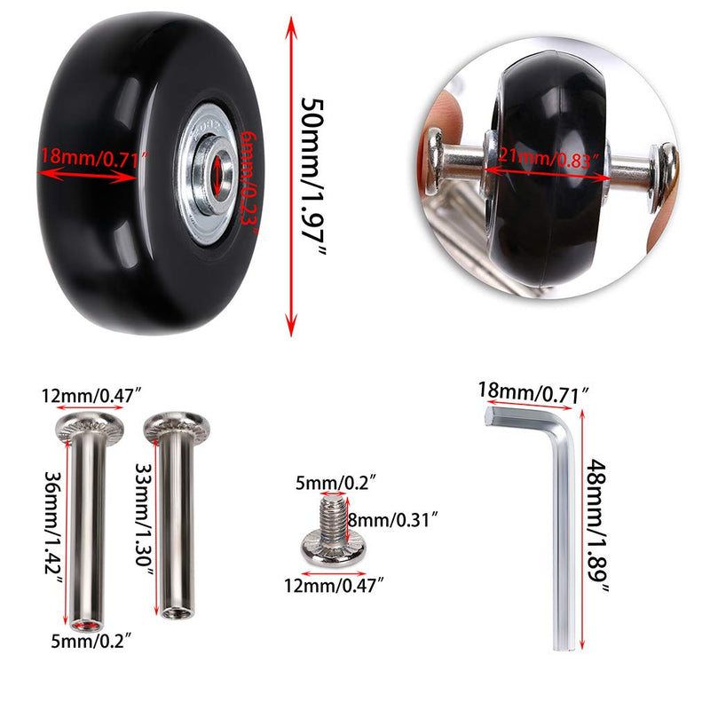 [Australia - AusPower] - OwnMy 50 x 18mm Set of 4 Luggage Suitcase Replacement Wheels, Rubber Swivel Caster Wheels Bearings Repair Kits 