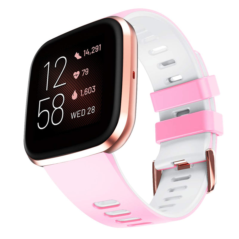 [Australia - AusPower] - ANCOOL Sport Band Compatible with Fitbit Versa 2/Versa/Versa Lite/Versa SE, Silicone Soft Watch Bands Replacement for Fitbit Versa Rosy/White Small 