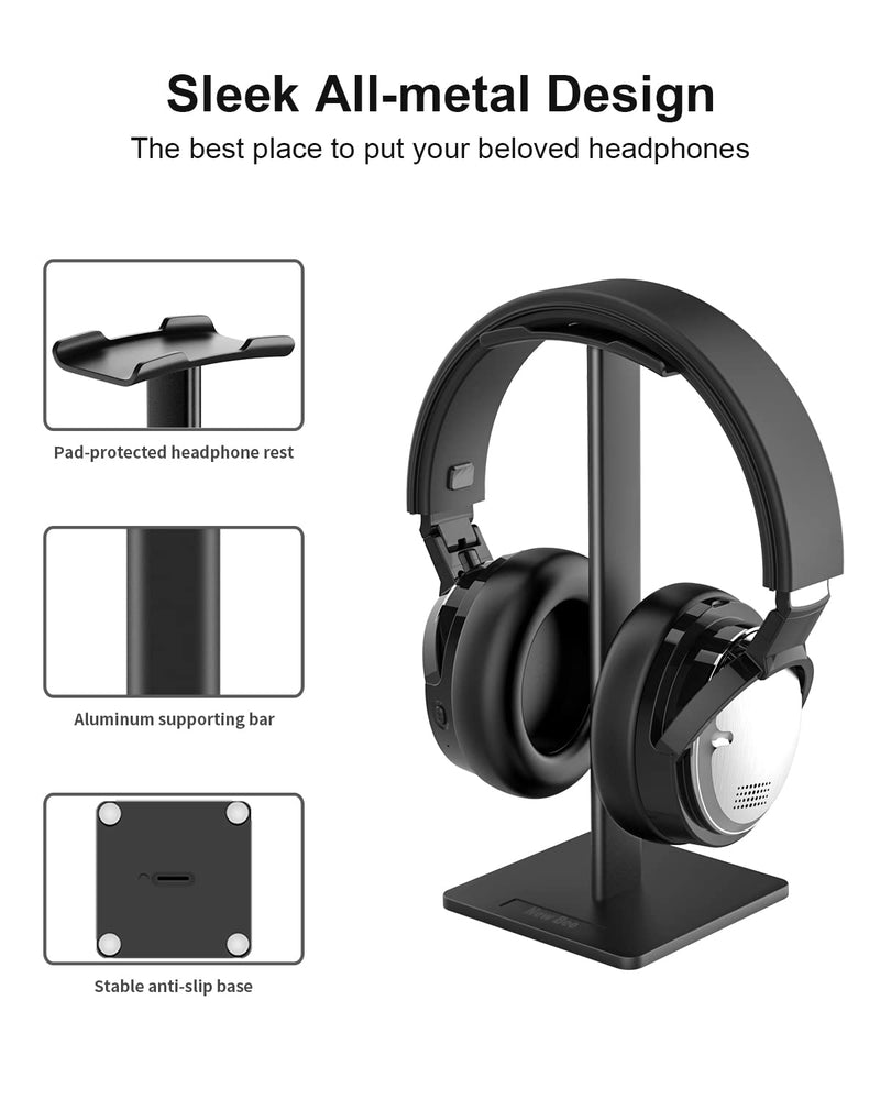 [Australia - AusPower] - New bee Headphone Stand Headset Holder Earphone Stand with Aluminum Supporting Bar Flexible Headrest ABS Solid Base for All Headphones Size (Black) Black 