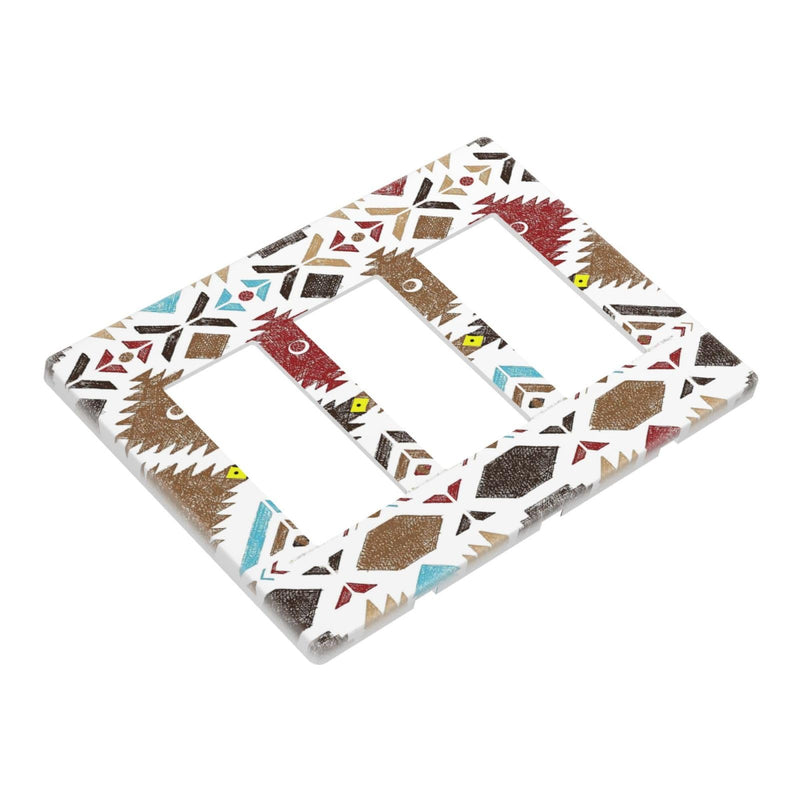 [Australia - AusPower] - Brown Red Abstract Retro Tribal Navajo Aztec Ethnic Colorful Boho Modern Geometric 3 Gang Triple Rocker/GFCI Light Switch Wall Plate Cover Electrical Faceplate Southwestern Aztec Room Decor Screwless 3 Gang Rocker/GFCI Screwless 